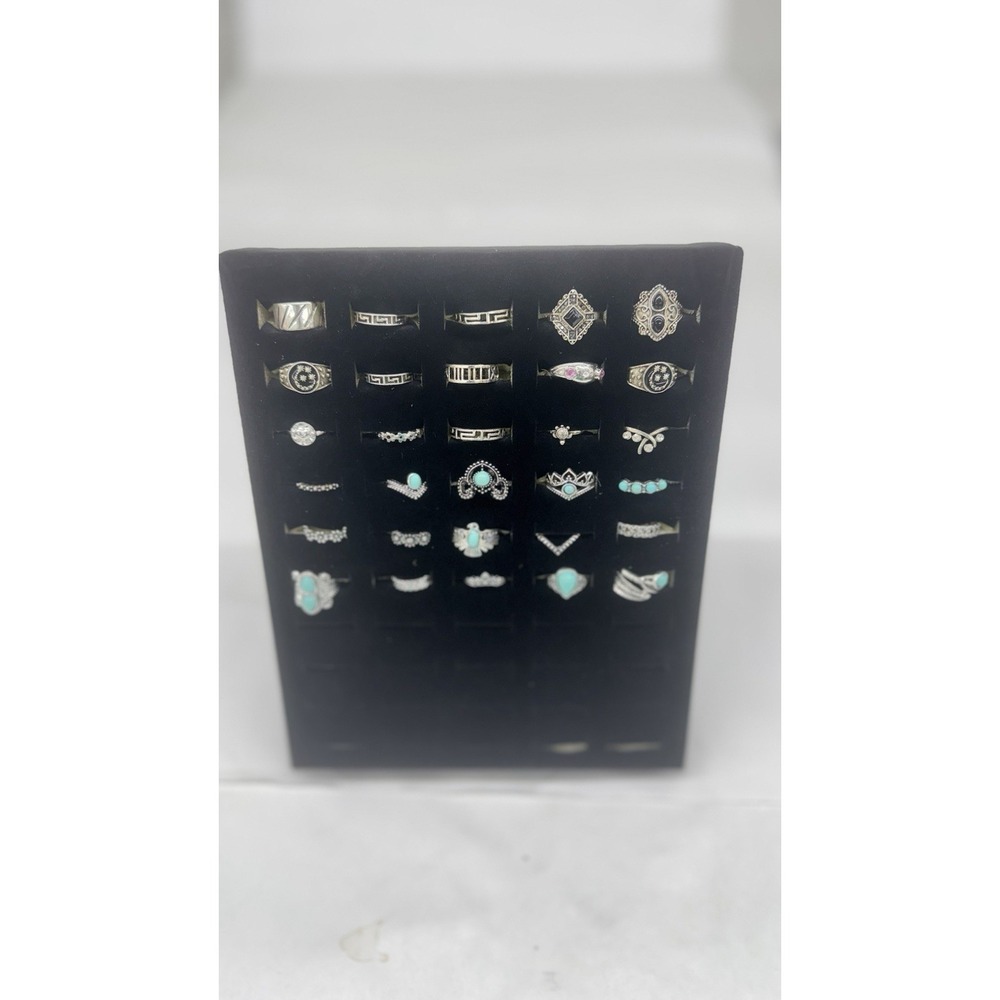 Wholesale Lot Of 30 Rings Costume Silver Turquoise Onyx  Blue In Mixed Sizes - Picture 5 of 7